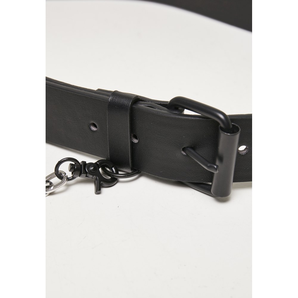 Urban Classics - Imitation Leather With Metal Chain Riem - Zwart